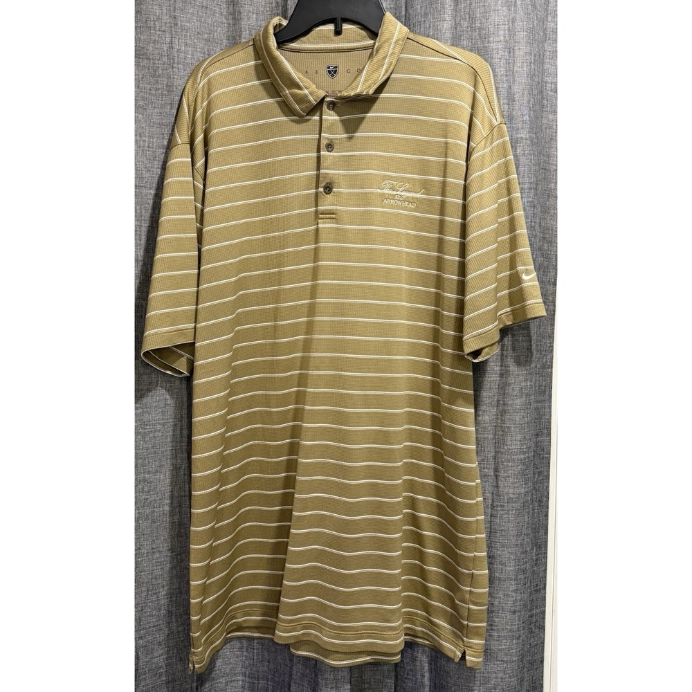 Nike Golf Mens XXL Polo Shirt Tan Stripes Swoosh on Short Sleeve The Legend